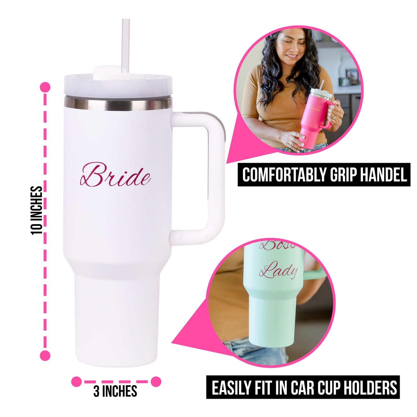 Bride's 40oz Stainless Steel Tumbler with Straw and Handle