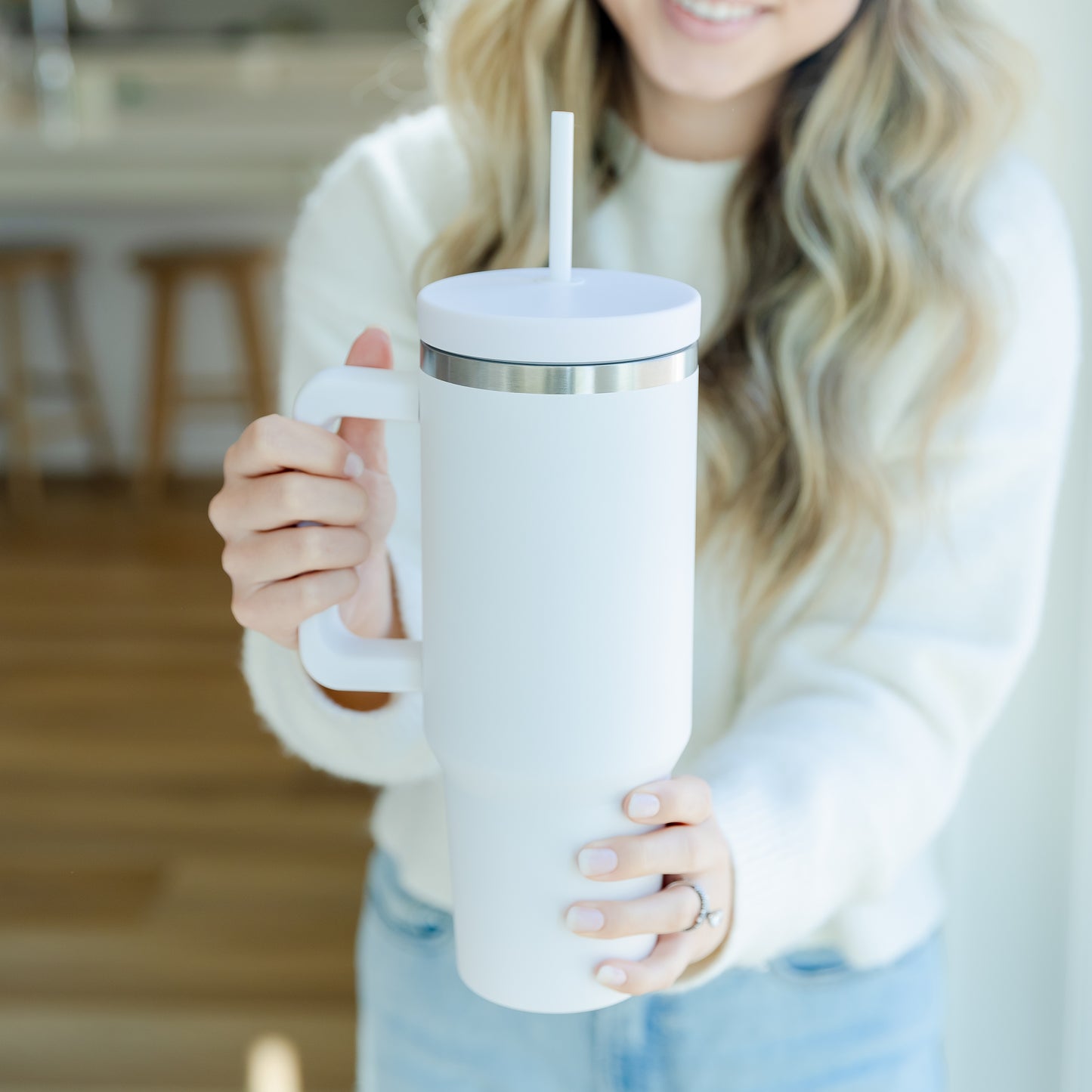 Ice White Stainless Steel Modern Lady 40oz Tumbler - with Straw and Handle